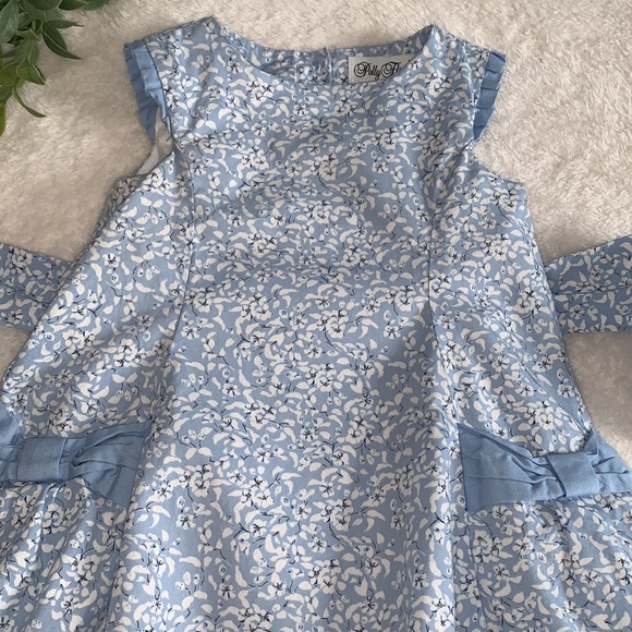 Polly Flinders Blue Floral Dress 18M Ties - Picture 2 of 13